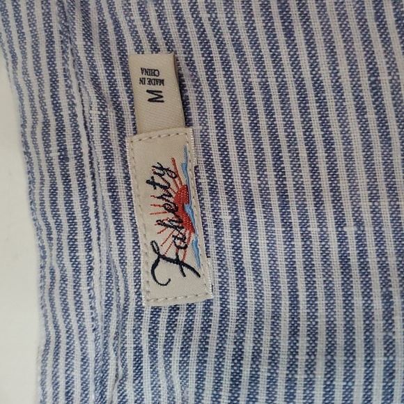 Faherty Isha Linen Swing Dress Size Medium Pockets Blue White Stripe Mini Beach - Picture 7 of 13